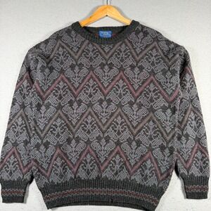 Cambridge Classics Men Large Vintage 90s Geometric Wool Blend Sweater Gray Italy